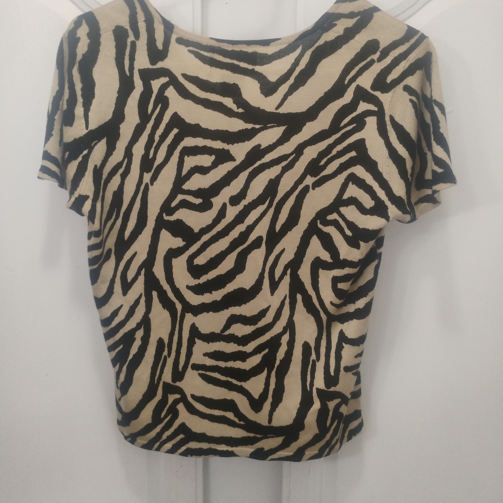 Zebra Print Short Sleeve Top Women’s Medium Crop Y2K Boho Retro Earthy 90s Earth - Picture 3 of 9